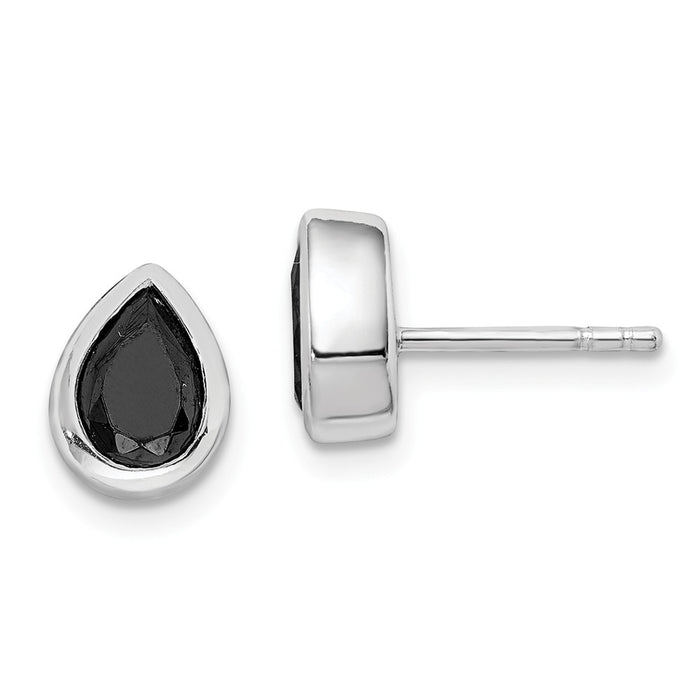 925 Sterling Silver Rhodium-Plated Black Cubic Zirconia ( CZ ) Post Earrings,