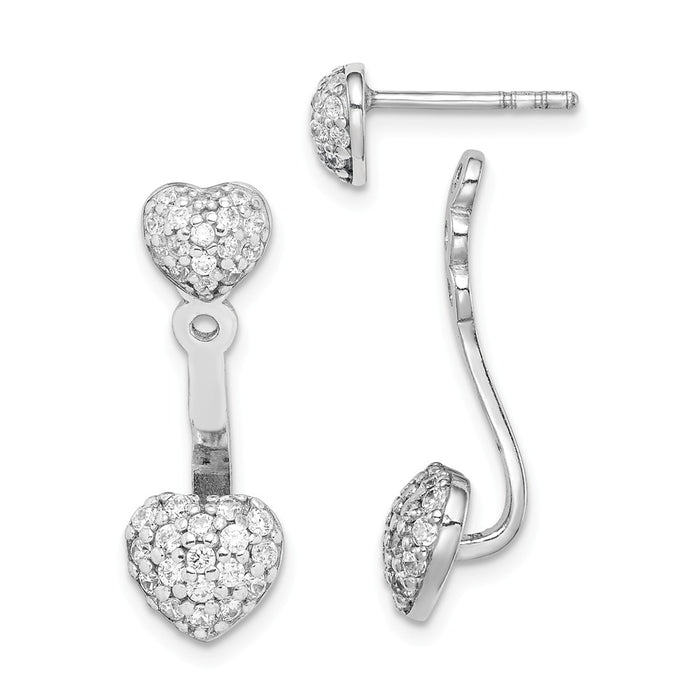 925 Sterling Silver Rhodium-Plated Cubic Zirconia ( CZ ) Heart Post Earrings with Jacket,