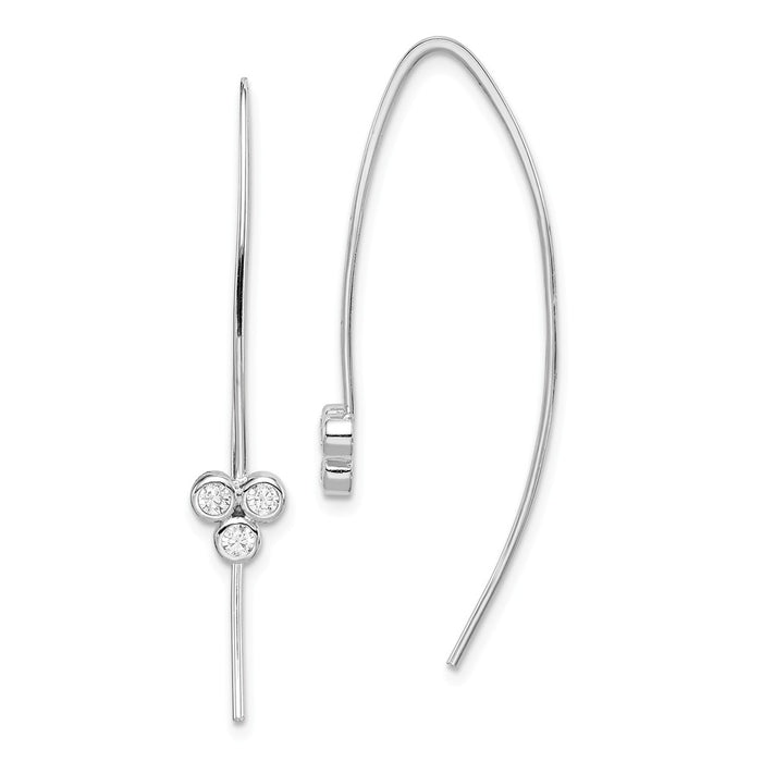 925 Sterling Silver Rhodium-plated 3-Cubic Zirconia ( CZ ) Threader Earrings,