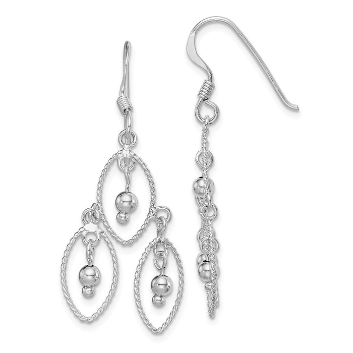 925 Sterling Silver Rhodium-plated Beaded Dangle Earrings,