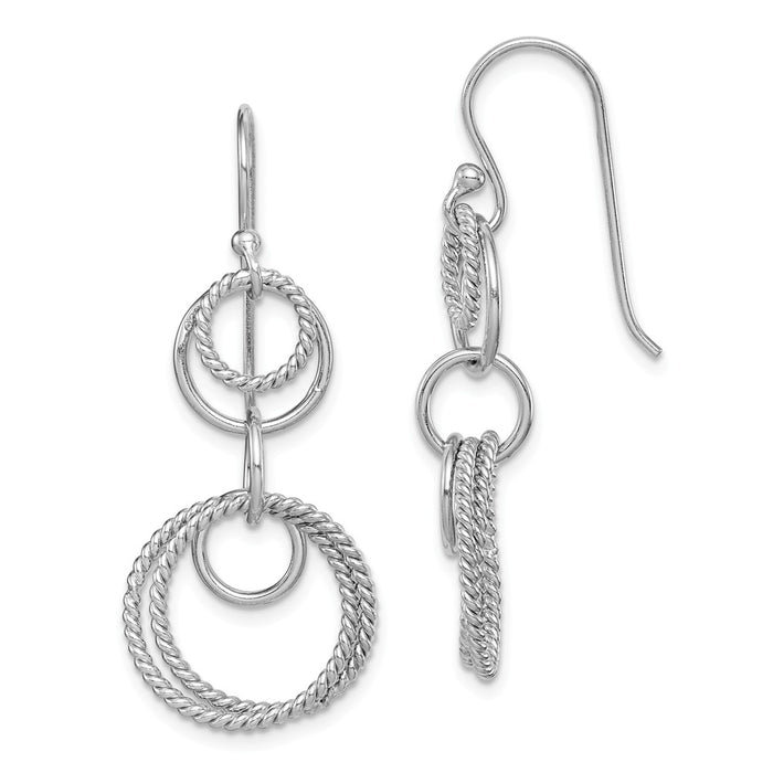925 Sterling Silver Rhodium-plated Circle Dangle Earrings,