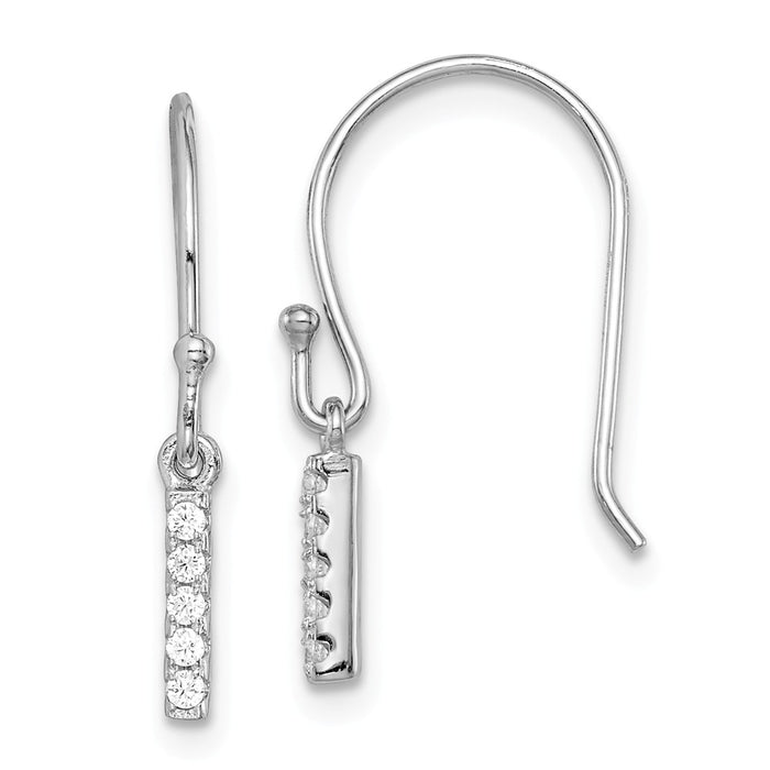 925 Sterling Silver Rhodium-plated Cubic Zirconia ( CZ ) Bar Dangle Earrings,