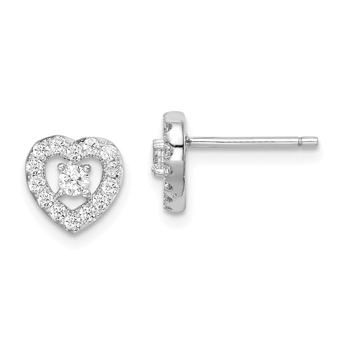 925 Sterling Silver Rhodium-plated Cubic Zirconia ( CZ ) Heart Post Earrings,