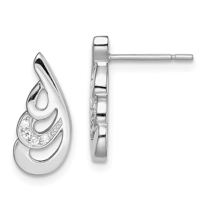 925 Sterling Silver Rhodium-plated Cubic Zirconia ( CZ ) Swirl Post Earrings,