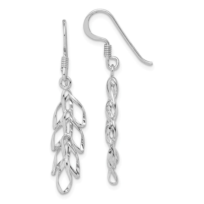 925 Sterling Silver Rhodium-plated Leaves Dangle Earrings,