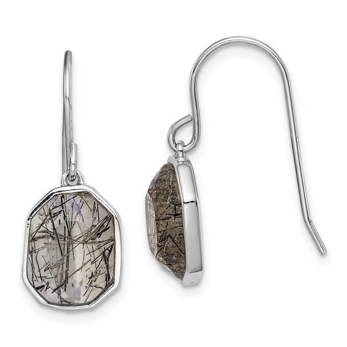 925 Sterling Silver Rhodium-plated Rutilated Quartz Dangle Earrings,