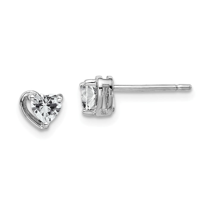 925 Sterling Silver Rhodium-Plated ed White Topaz Heart Post Earrings, 5.05mm x 5.5mm