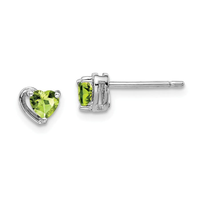 Stella Silver 925 Sterling Silver Rhodium-Plated ed Peridot Heart Post Earrings, 5.05mm x 5.5mm