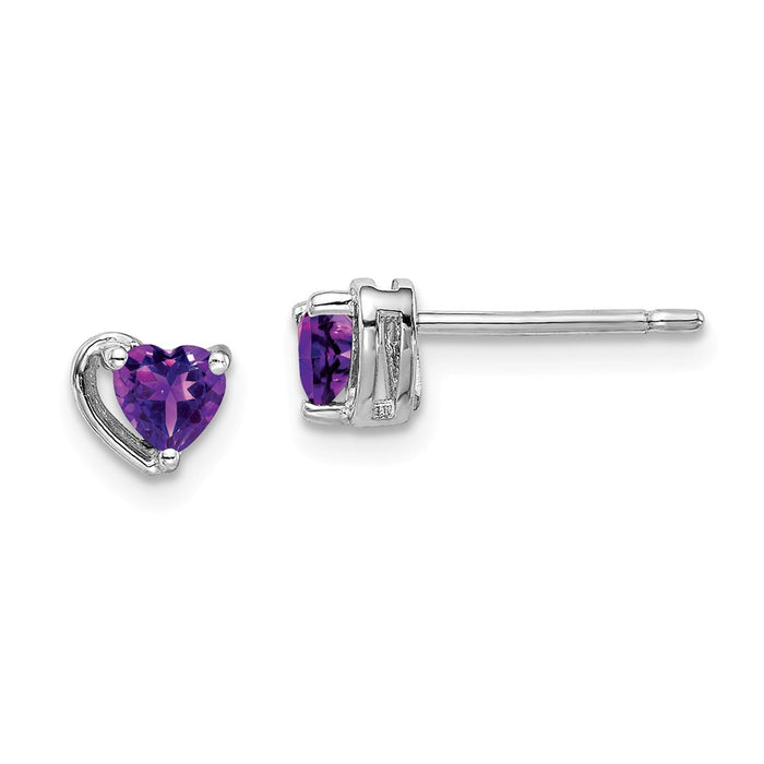 925 Sterling Silver Rhodium-Plated ed Amethyst Heart Post Earrings, 5.05mm x 5.5mm