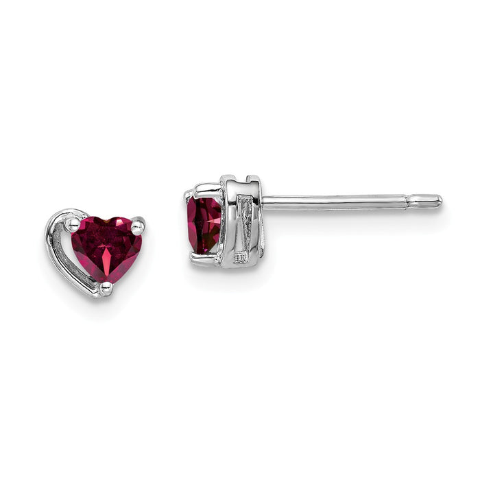 925 Sterling Silver Rhodium-Plated ed Created Ruby Heart Post Earrings, 5.05mm x 5.5mm