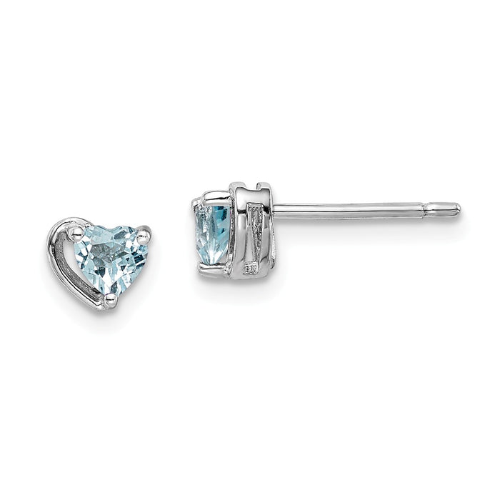 925 Sterling Silver Rhodium-Plated ed Aquamarine Heart Post Earrings, 5.05mm x 5.5mm