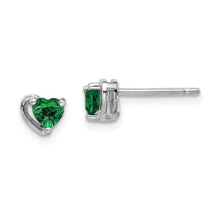925 Sterling Silver Rhodium-Plated ed Created Emerald Heart Post Earrings, 5.05mm x 5.5mm