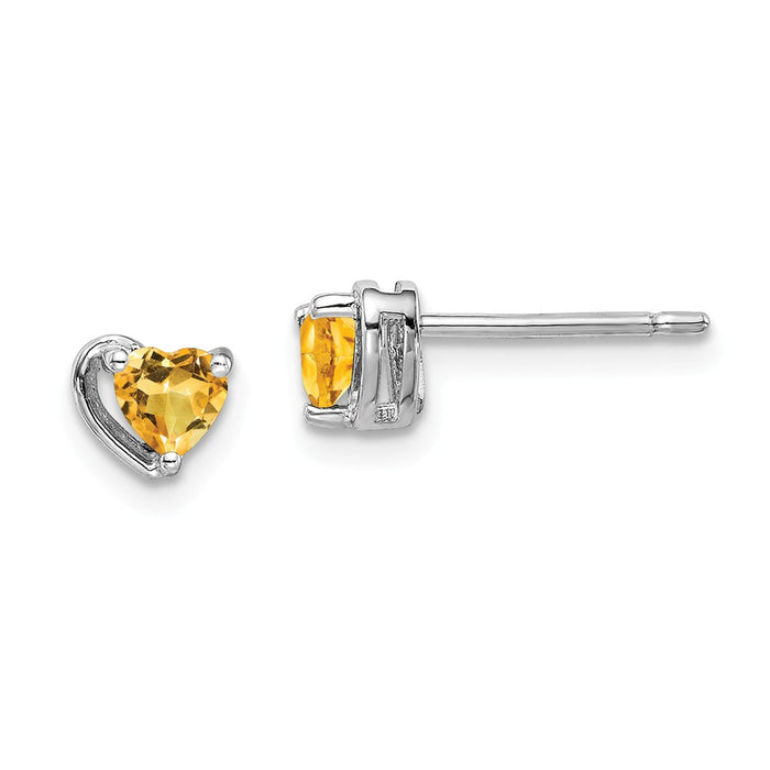 925 Sterling Silver Rhodium-Plated ed Citrine Heart Post Earrings, 5.05mm x 5.5mm