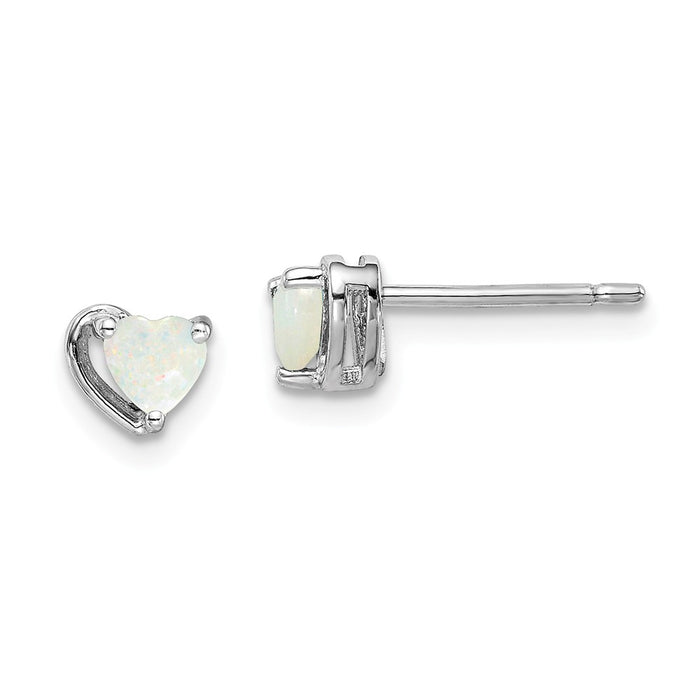 925 Sterling Silver Rhodium-Plated ed Imitation Opal Heart Post Earrings, 5.05mm x 5.5mm