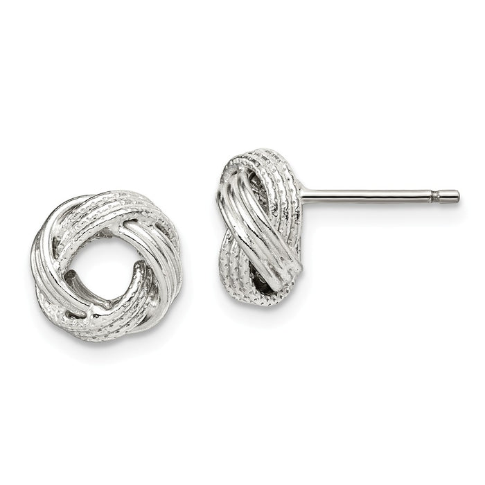 925 Sterling Silver Textured 10mm Love Knot Post Earrings, 10mm