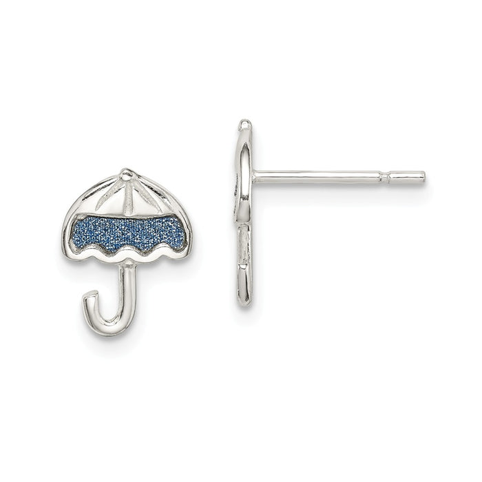 925 Sterling Silver Glitter Infused Umbrella Post Earrings, 11.4mm x 8.18mm