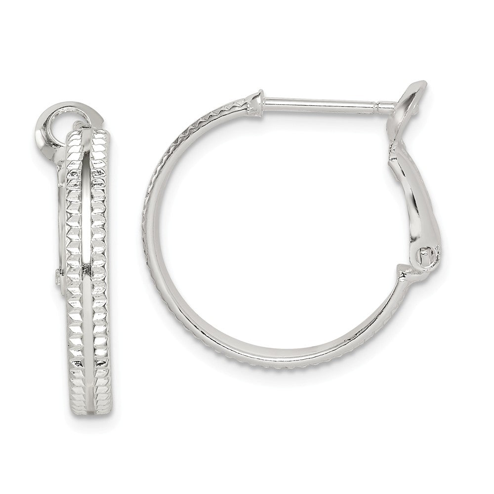 925 Sterling Silver Milgrain 20x3 Omega Back Hoop Earrings, 20.37mm x 19.92mm