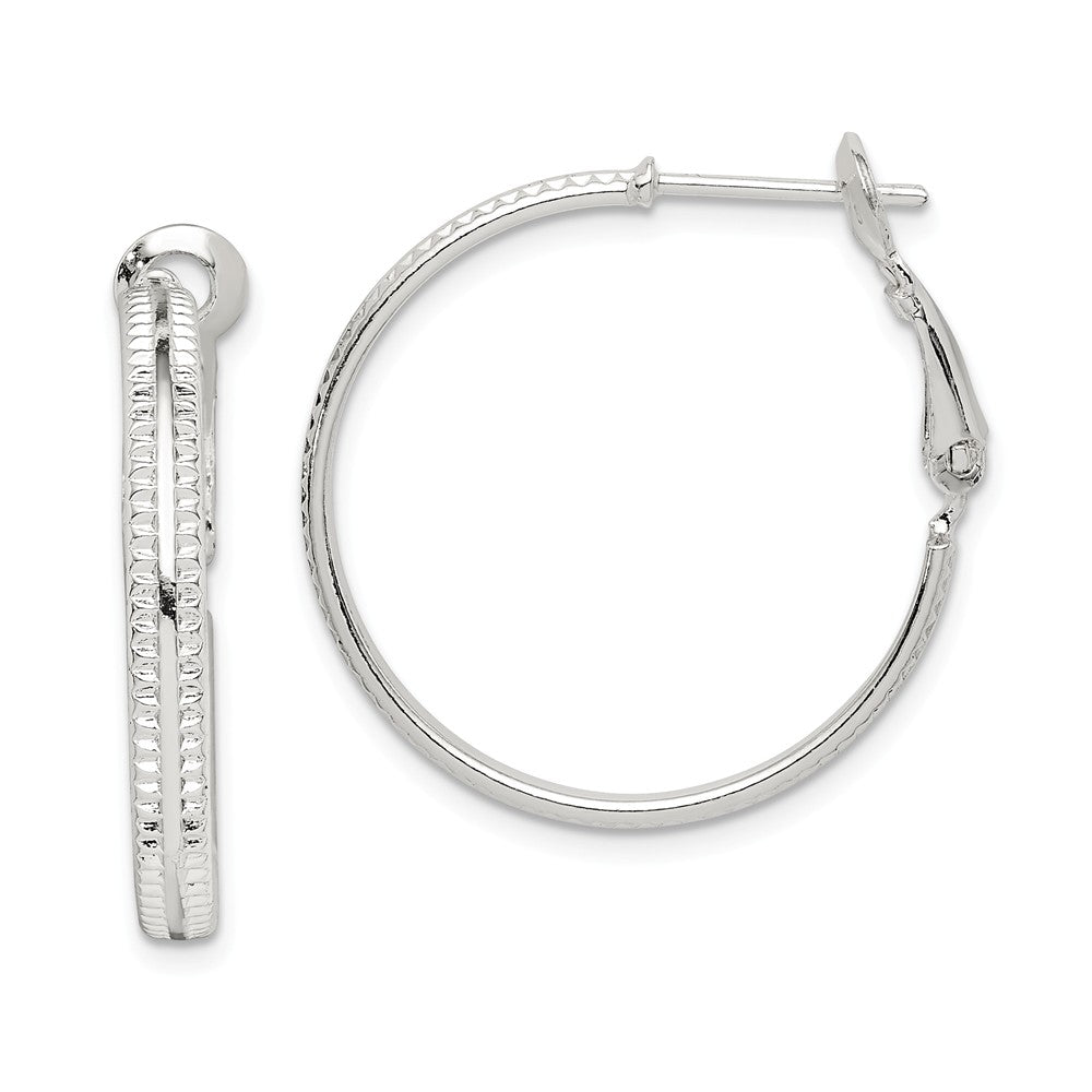 925 Sterling Silver Milgrain 25x3 Omega Back Hoop Earrings, 25.25mm x 25.16mm