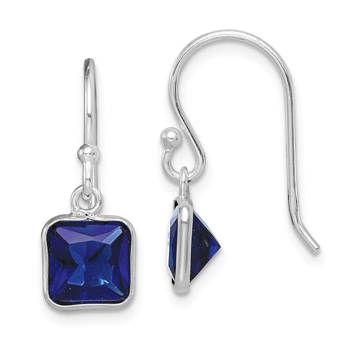 925 Sterling Silver Rhodium-Plated Blue Cubic Zirconia ( CZ ) Dangle Earrings, 21.58mm x 7.8mm