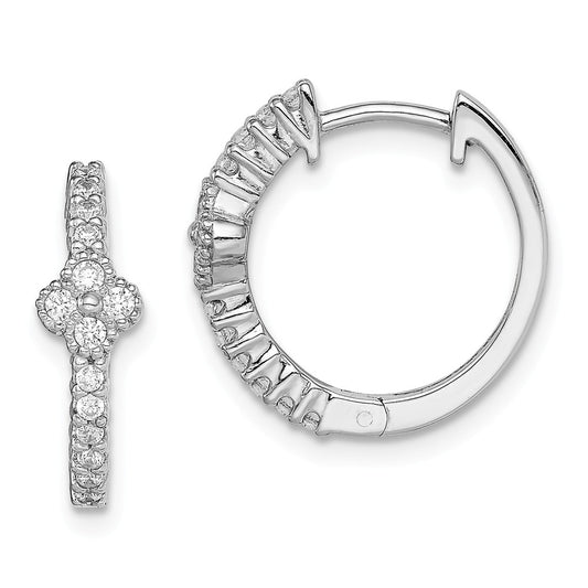 925 Sterling Silver Rhodium-Plated Cubic Zirconia ( CZ ) Hinged Hoop Earrings, 16.15mm x 16.27mm