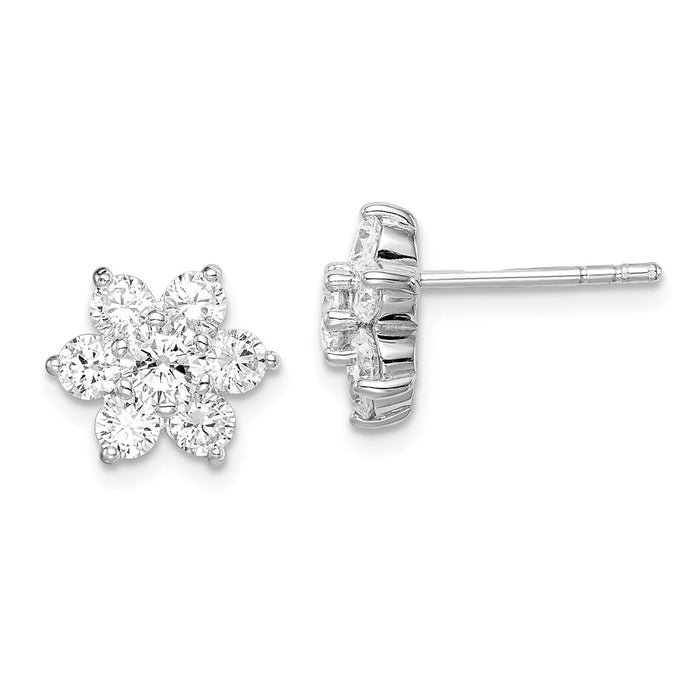 925 Sterling Silver Rhodium-Plated Cubic Zirconia ( CZ ) Post Flower Earrings, 7.83mm x 7.83mm