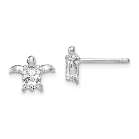 925 Sterling Silver Rhodium-Plated Cubic Zirconia ( CZ ) Turtle Post Earrings, 7.72mm x 10.11mm