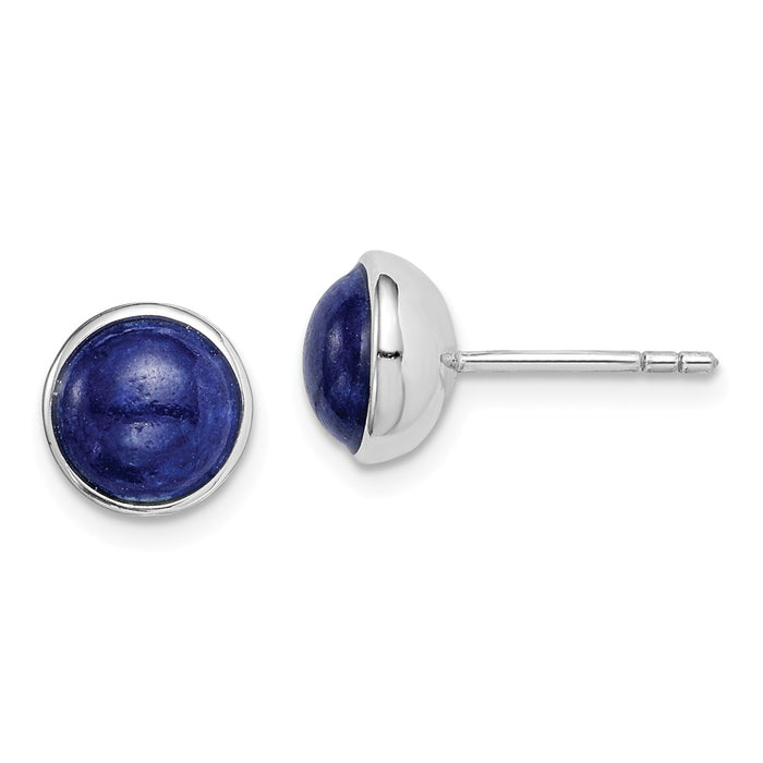 925 Sterling Silver Rhodium-plated 7mm Lapis Post Earrings, 8.48mm x 8.48mm