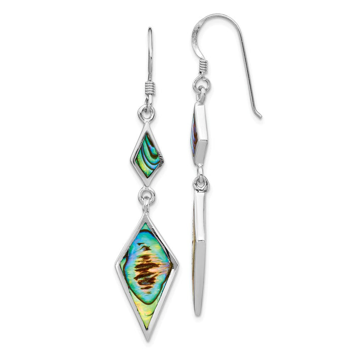 925 Sterling Silver Rhodium-plated Abalone Dangle Earrings, 34.25mm x 8.95mm