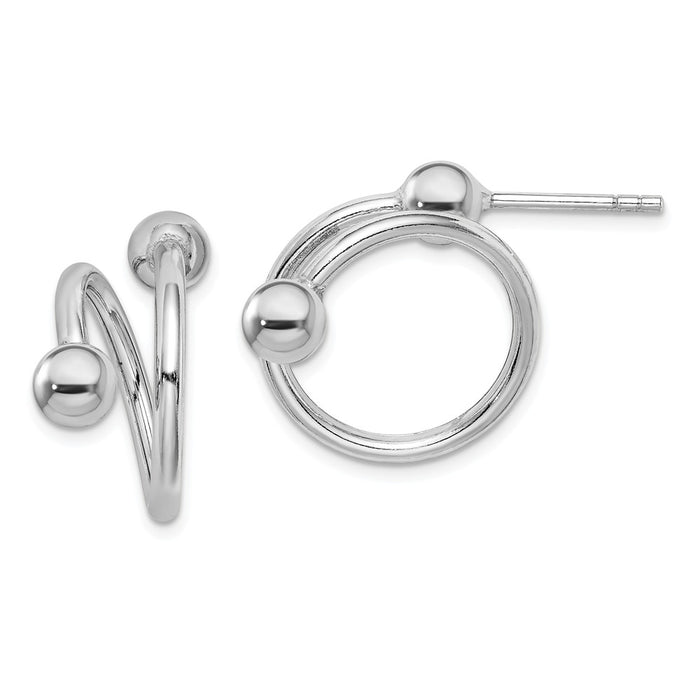 925 Sterling Silver Rhodium-plated Coil Hoop Post Earrings, 21.4mm x 19.73mm