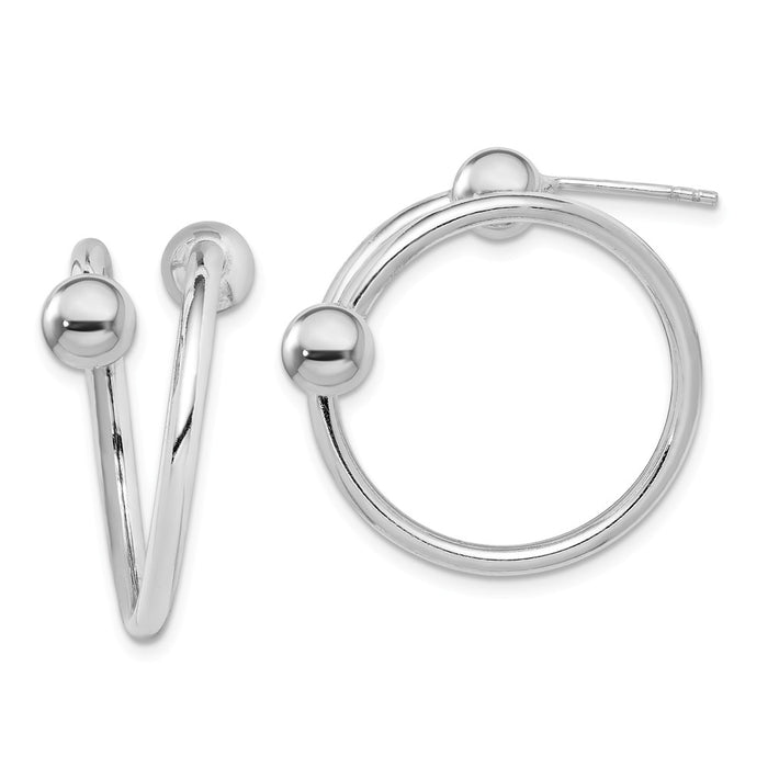 925 Sterling Silver Rhodium-plated Coil Hoop Post Earrings, 25mm x 25.34mm