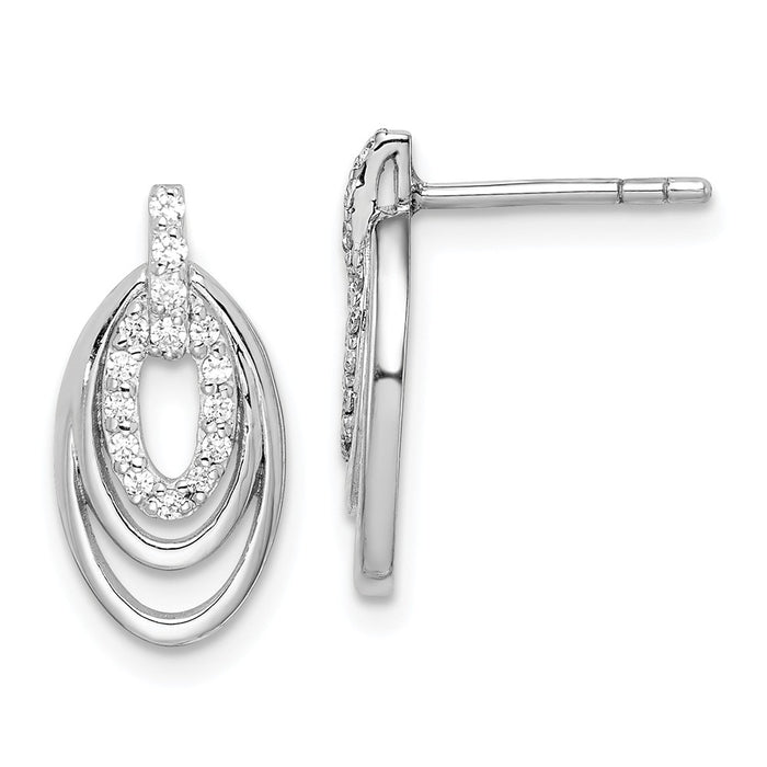 925 Sterling Silver Rhodium-plated Cubic Zirconia ( CZ ) 3-Oval Post Earrings, 15.86mm x 7.97mm