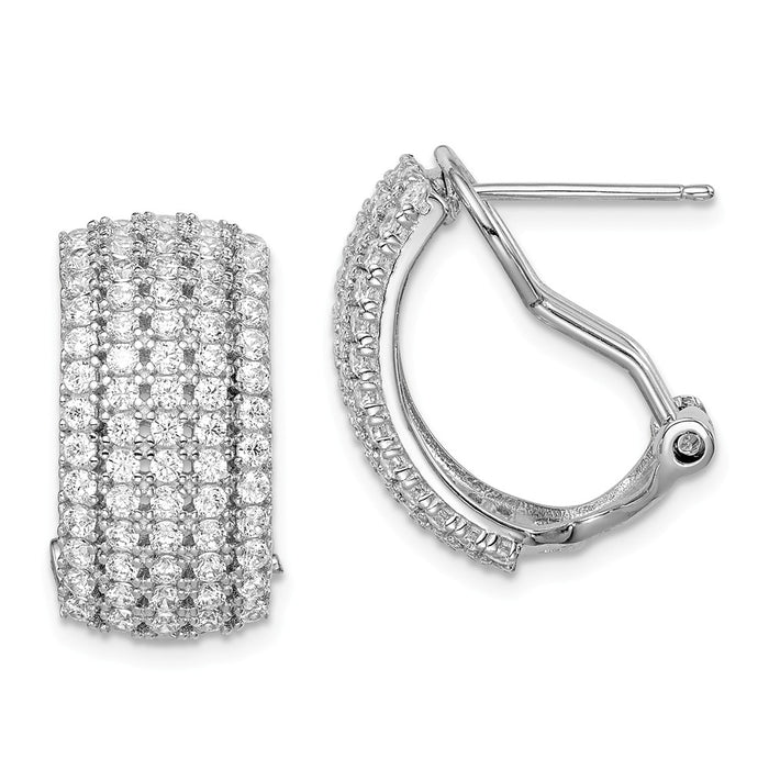 925 Sterling Silver Rhodium-plated Cubic Zirconia ( CZ ) 5-row Omega Earrings, 19.46mm x 16.45mm
