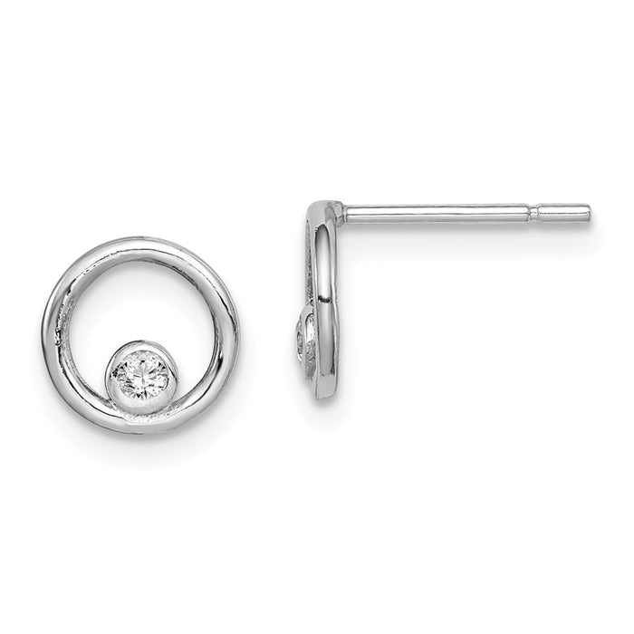 925 Sterling Silver Rhodium-plated Cubic Zirconia ( CZ ) Circle Post Earrings, 7.8mm x 7.66mm