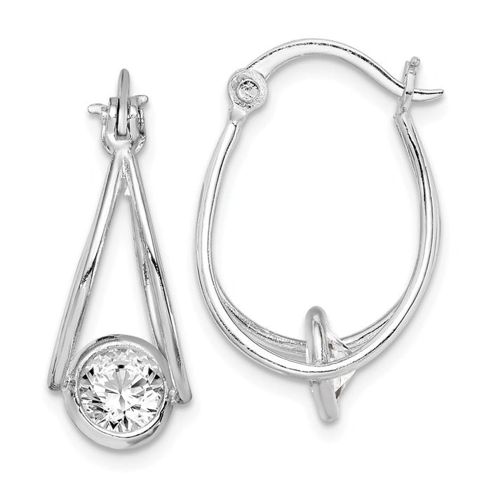 925 Sterling Silver Rhodium-plated Cubic Zirconia ( CZ ) Double Hoop Earrings, 21.23mm x 13.97mm