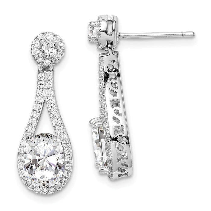 925 Sterling Silver Rhodium-plated White Cubic Zirconia ( CZ ) Oval Cut Post Earrings, 23.3mm x 8.21mm