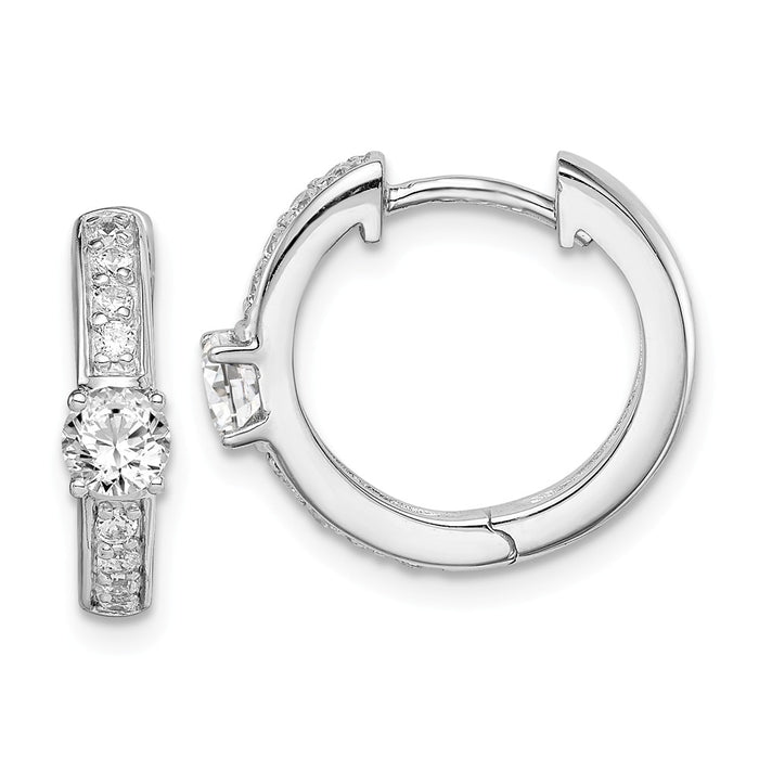925 Sterling Silver Rhodium-plated Cubic Zirconia ( CZ ) Hinged Hoop Earrings, 15.25mm x 17.66mm