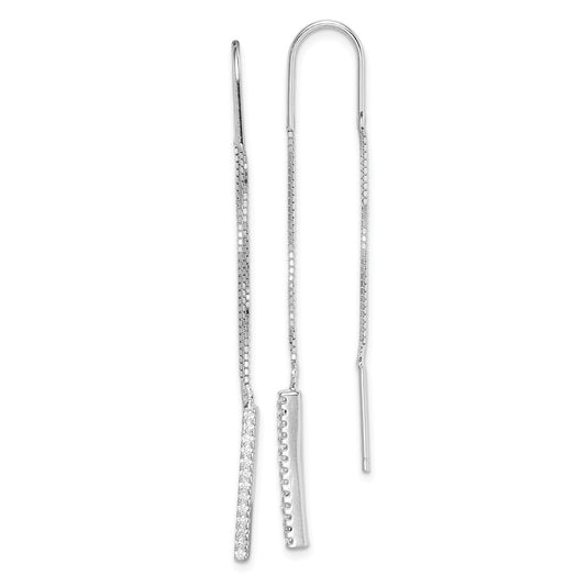 925 Sterling Silver Rhodium-plated Cubic Zirconia ( CZ ) Threader Earrings, 54mm x 2.45mm