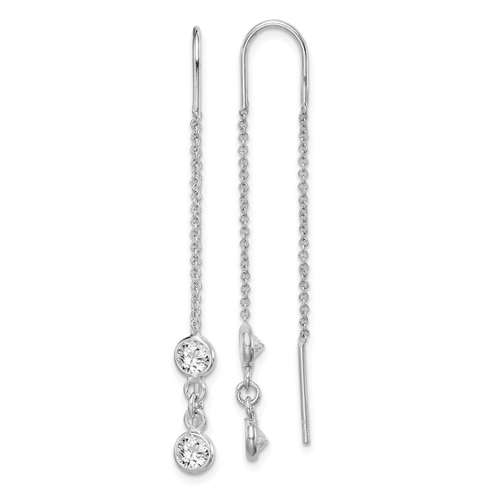 925 Sterling Silver Rhodium-plated Cubic Zirconia ( CZ ) Threader Earrings, 46mm x 4.66mm