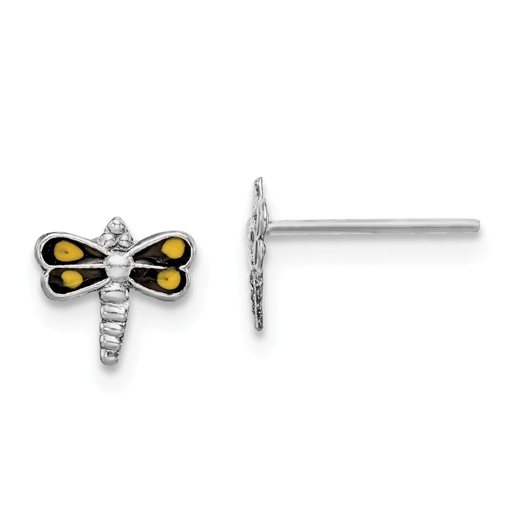 925 Sterling Silver Rhodium-plated Dragonfly Post Earrings, 6.6mm x 7.15mm