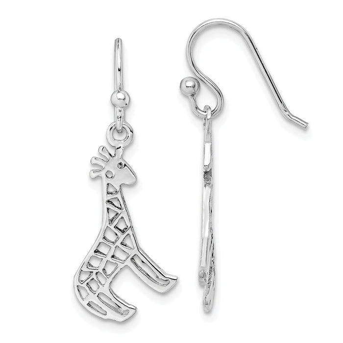 925 Sterling Silver Rhodium-plated Giraffe Dangle Earrings, 29.44mm x 11.24mm
