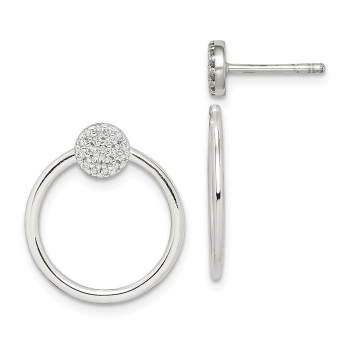 925 Sterling Silver Hoop Jacket with Cubic Zirconia ( CZ ) Cluster Post Earrings, 17.73mm x 17.73mm