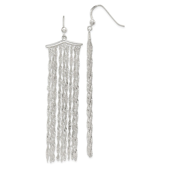 925 Sterling Silver Multi-strand Rope Chain Dangle Earrings, 79.56mm x 20.5mm
