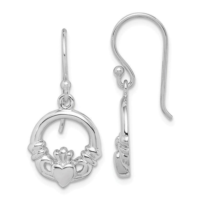 925 Sterling Silver Rhodium-Plated Claddagh Dangle Earrings, 28.41mm x 13.18mm