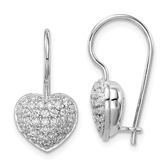 925 Sterling Silver Rhodium-Plated Cubic Zirconia ( CZ ) Heart Dangle Earrings, 19.82mm x 10mm