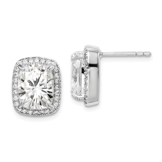 925 Sterling Silver Rhodium-plated 10x8 Cushion Cubic Zirconia ( CZ ) Earrings, 13.17mm x 11.05mm