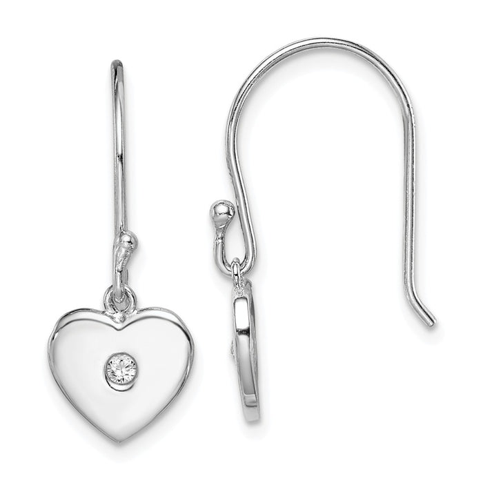 925 Sterling Silver Rhodium-plated Cubic Zirconia ( CZ ) Heart Dangle Earrings, 23.55mm x 8.75mm