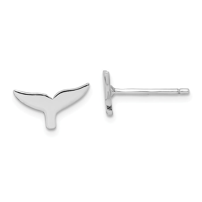 925 Sterling Silver Rhodium-plated Whale Tail Post Earrings, 5.1mm x 11.4mm