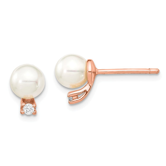 925 Sterling Silver Rose-tone Cubic Zirconia ( CZ ) & Mother of Pearl Earrings, 8.32mm x 6.06mm