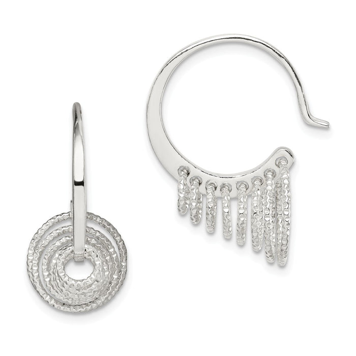 925 Sterling Silver Diamond-cut Circles Dangle Hoop Earrings, 26.93mm x 11.72mm