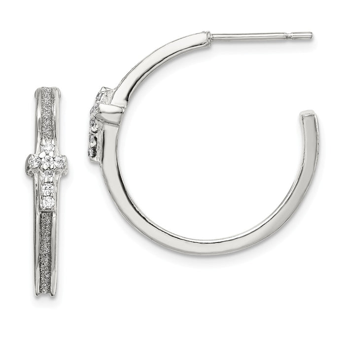 925 Sterling Silver Glitter Infused & Cubic Zirconia ( CZ ) Cross Hoop Earrings, 22.4mm x 23.4mm